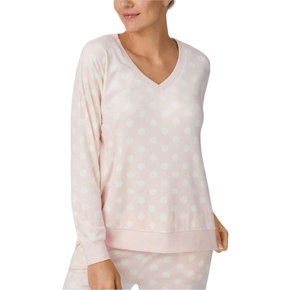 Kate Spade New York Stretch Velour Long Sleeve Joggers Set Pastry Pink Dot Sz XL - Picture 1 of 13